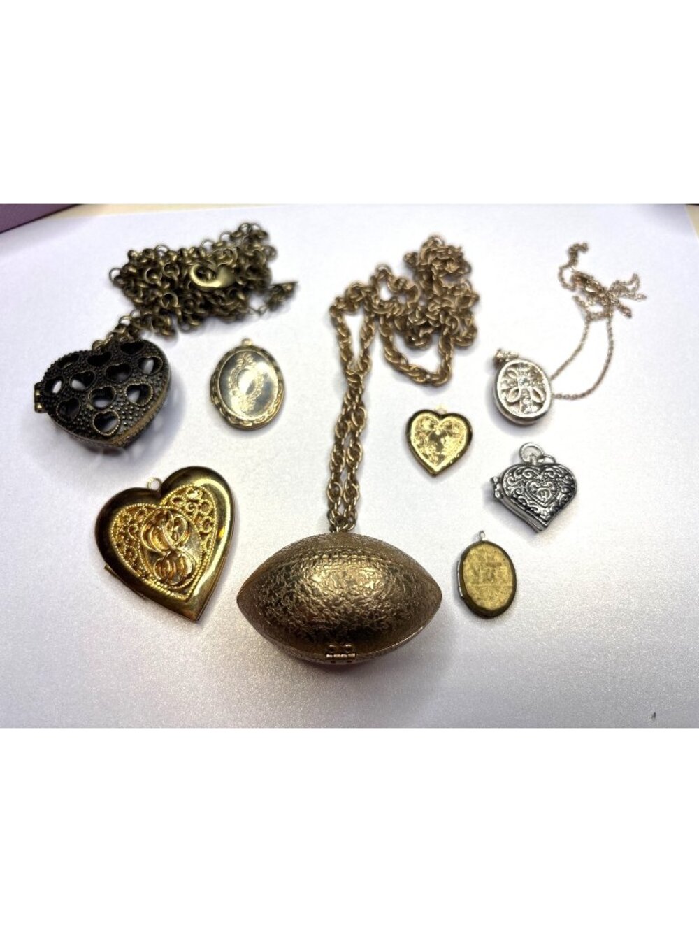 8 Lockets: Park Lane, Football, Heart, Oval, Cage, Brass, Filigree